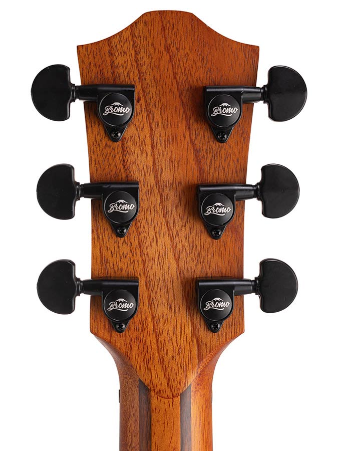 auditorium guitar with solid mahogany top, mahogany b&s, cutaway with EQ, amara ebony fb, natural