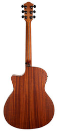 auditorium guitar with solid mahogany top, mahogany b&s, cutaway with EQ, amara ebony fb, natural