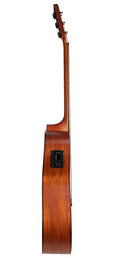 auditorium guitar with solid mahogany top, mahogany b&s, cutaway with EQ, amara ebony fb, natural