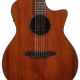 auditorium guitar with solid mahogany top, mahogany b&s, cutaway with EQ, amara ebony fb, natural