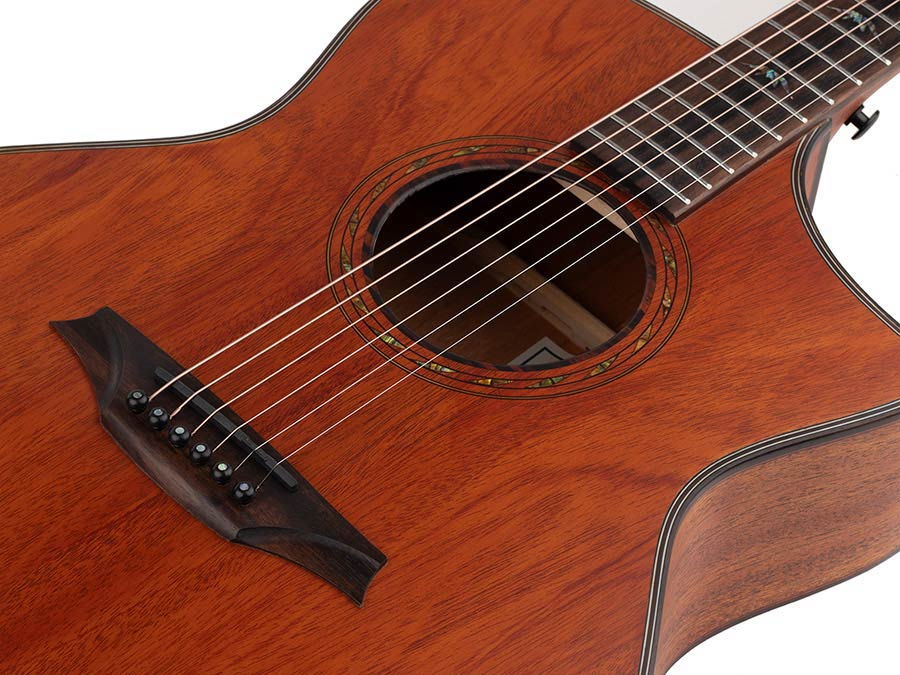 Hillside auditorium guitar, solid mahogany top, mahogany b&s, cutaway +EQ, amara ebony fb, natural