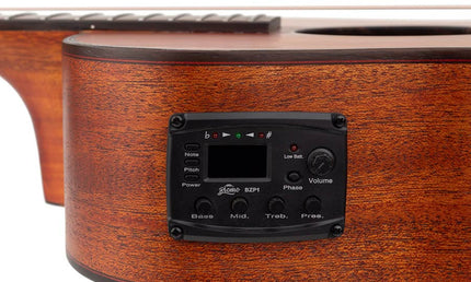 Hillside auditorium guitar, solid mahogany top, mahogany b&s, cutaway +EQ, amara ebony fb, natural