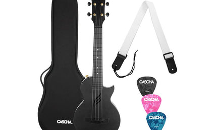 carbon fiber concert ukelele with softcase, strap and 3 picks, black