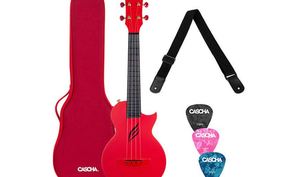 carbon fiber concert ukelele with softcase, strap and 3 picks, red