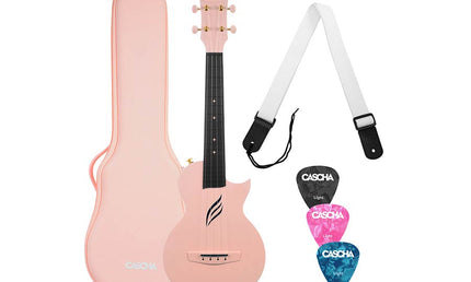 carbon fiber concert ukelele with softcase, strap and 3 picks, pink