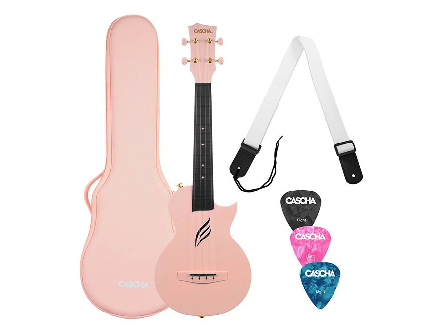 carbon fiber concert ukelele with softcase, strap and 3 picks, pink