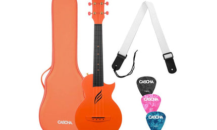 carbon fiber concert ukelele with softcase, strap and 3 picks, orange