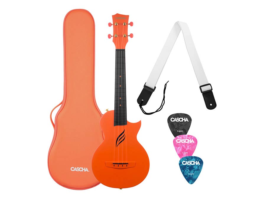 carbon fiber concert ukelele with softcase, strap and 3 picks, orange