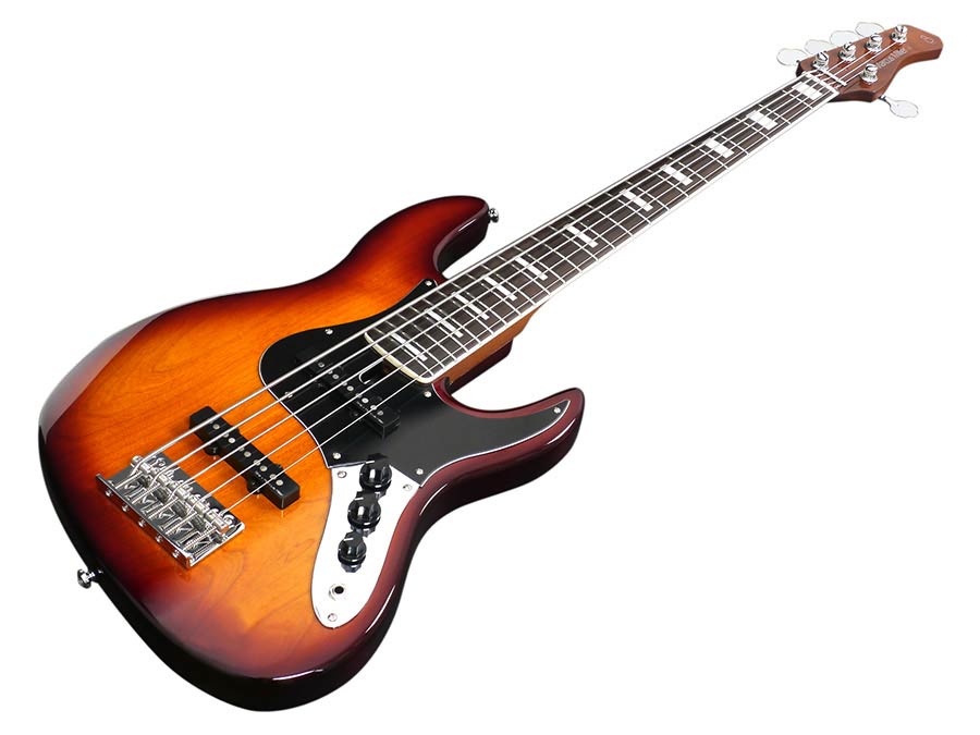 alder 24 fret 5-string passive bass guitar tobacco sunburst