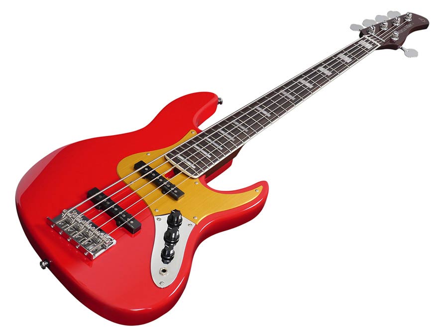 alder 24 fret 5-string passive bass guitar dakota red