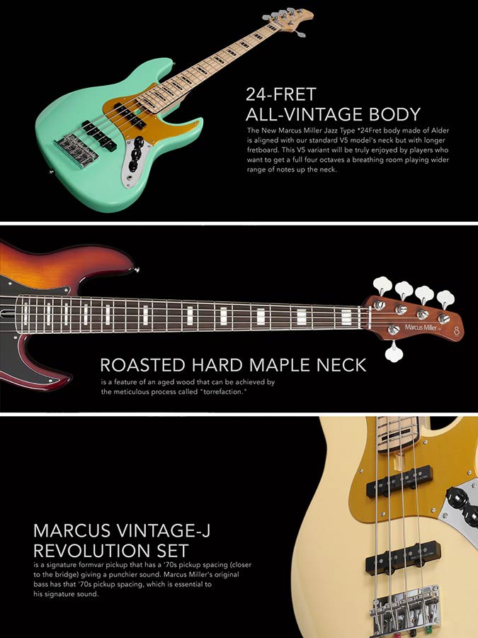 Sire Basses - V5.24 A5/mlg - Alder 24 Fret 5-String Passive Bass Guitar Tobacco – Mild Green