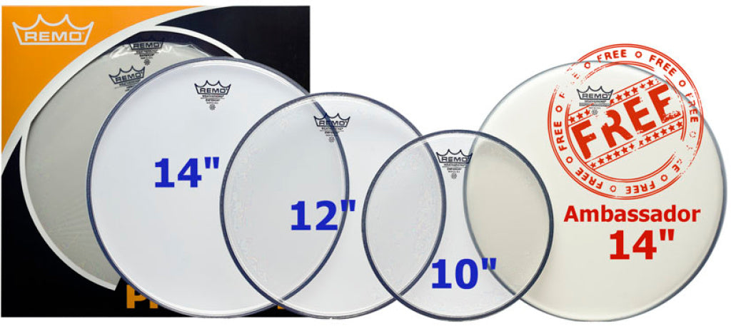 Remo - PP-0240-BE - ProPack (10", 12", 14" Emperor Clear + FREE 14" BA-0114-00)