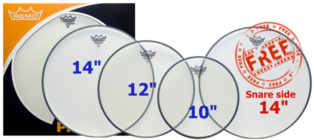 Remo - PP-0730-BA - ProPack (10", 12", 14" Ambassador Clear + FREE 14" SA-0114-00)
