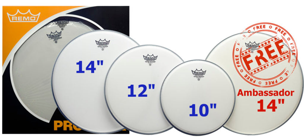 Remo - PP-1020-BE - ProPack (10", 12", 14" Emperor Coated + FREE 14" BA-0114-00)