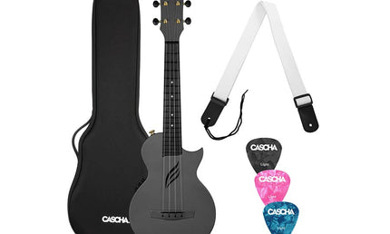 carbon fiber concert ukelele with pickup system, softcase, strap and 3 picks, black