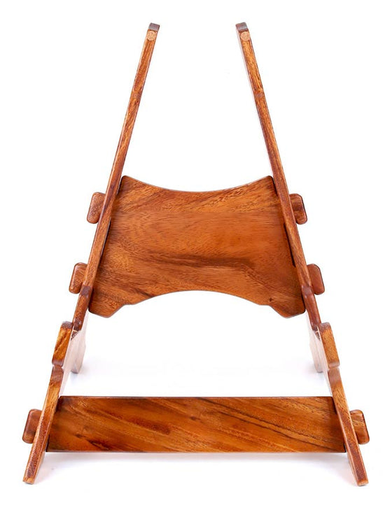 solid Trembesi wooden guitar stand with cork supports (small logo at back of the stand)
