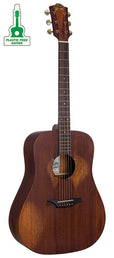 dreadnought guitar all solid mahogany, amara ebony fb, natural aged, with heavy duty bag