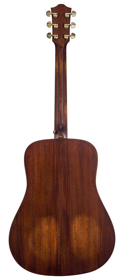 dreadnought guitar all solid mahogany, amara ebony fb, natural aged, with heavy duty bag