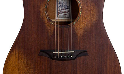 dreadnought guitar all solid mahogany, amara ebony fb, natural aged, with heavy duty bag