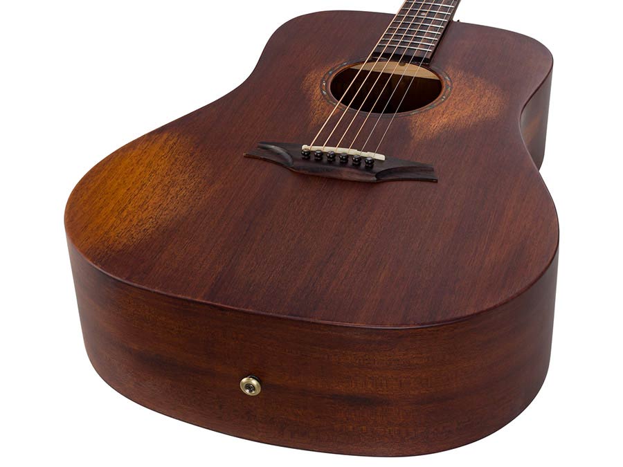 dreadnought guitar all solid mahogany, amara ebony fb, natural aged, with heavy duty bag