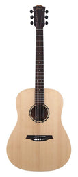 dreadnought guitar with solid spruce top, mahogany b&s, amara ebony fb, natural - plastic free