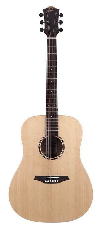 dreadnought guitar with solid spruce top, mahogany b&s, amara ebony fb, natural - plastic free