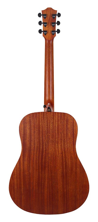 dreadnought guitar with solid spruce top, mahogany b&s, amara ebony fb, natural - plastic free