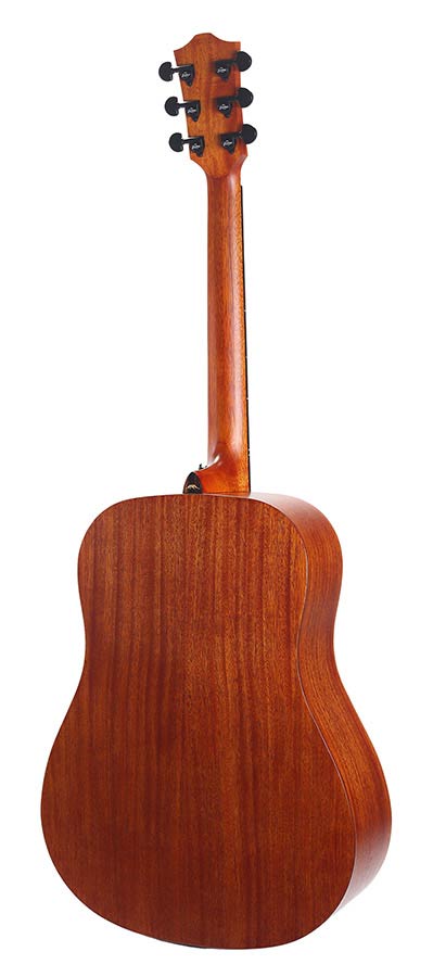 dreadnought guitar with solid spruce top, mahogany b&s, amara ebony fb, natural - plastic free
