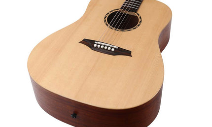 dreadnought guitar with solid spruce top, mahogany b&s, amara ebony fb, natural - plastic free