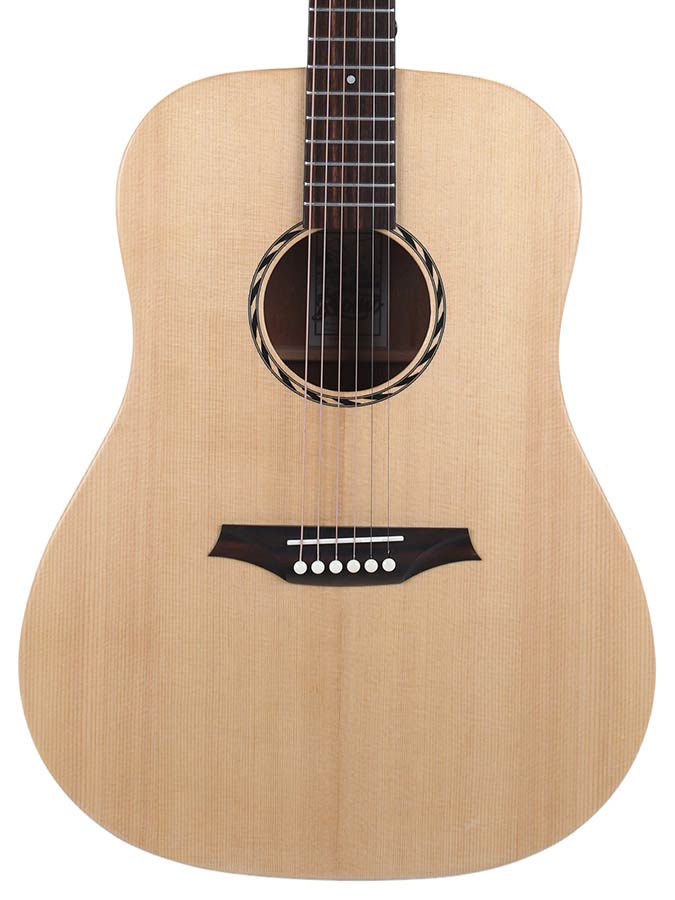 dreadnought guitar with solid spruce top, mahogany b&s, amara ebony fb, natural - plastic free