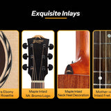 dreadnought guitar with solid spruce top, mahogany b&s, amara ebony fb, natural - plastic free
