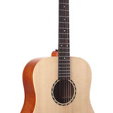 lefthanded dreadnought guitar, solid spruce top, mahogany b&s, amara ebony fb, natural-plastic free