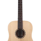 lefthanded dreadnought guitar, solid spruce top, mahogany b&s, amara ebony fb, natural-plastic free