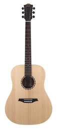 lefthanded dreadnought guitar, solid spruce top, mahogany b&s, amara ebony fb, natural-plastic free