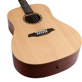 lefthanded dreadnought guitar, solid spruce top, mahogany b&s, amara ebony fb, natural-plastic free