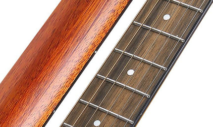 lefthanded dreadnought guitar, solid spruce top, mahogany b&s, amara ebony fb, natural-plastic free
