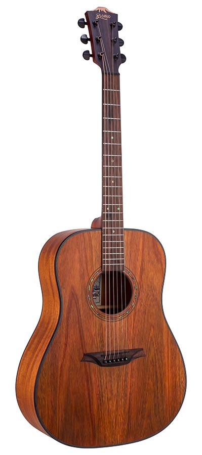 dreadnought guitar with solid mahogany top, mahogany back & sides, amara ebony fb, natural