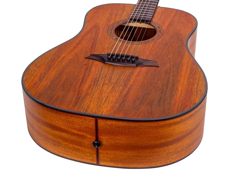 dreadnought guitar with solid mahogany top, mahogany back & sides, amara ebony fb, natural