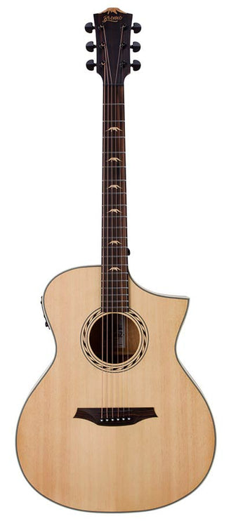 Hillside auditorium guitar, spruce top, mahogany back & sides, amara ebony fb, cutaway +EQ, natural