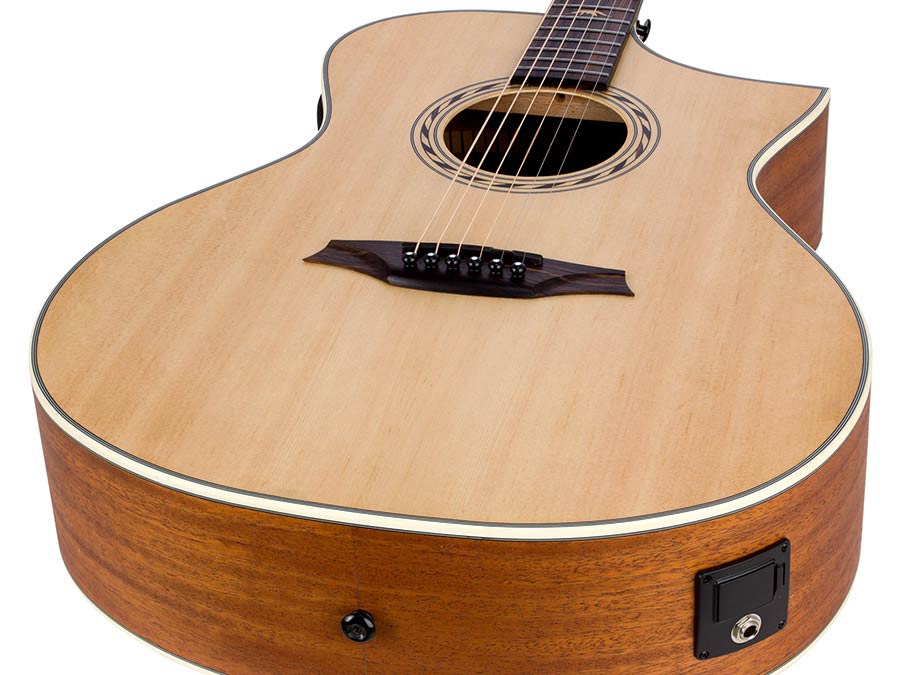 Hillside auditorium guitar, spruce top, mahogany back & sides, amara ebony fb, cutaway +EQ, natural