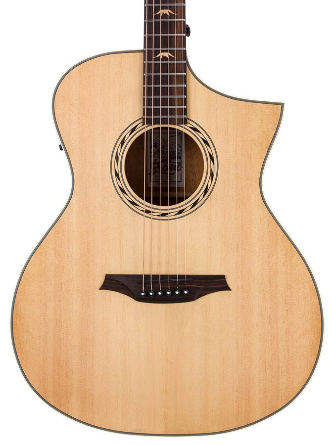 Hillside auditorium guitar, spruce top, mahogany back & sides, amara ebony fb, cutaway +EQ, natural