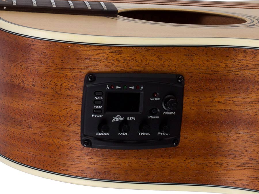 Hillside auditorium guitar, spruce top, mahogany back & sides, amara ebony fb, cutaway +EQ, natural
