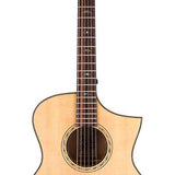 Hillside auditorium guitar with solid spruce top, mahogany b&s, cutaway, amara ebony fb, natural