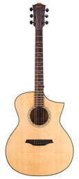 Hillside auditorium guitar with solid spruce top, mahogany b&s, cutaway, amara ebony fb, natural