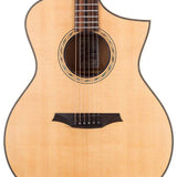 Hillside auditorium guitar with solid spruce top, mahogany b&s, cutaway, amara ebony fb, natural