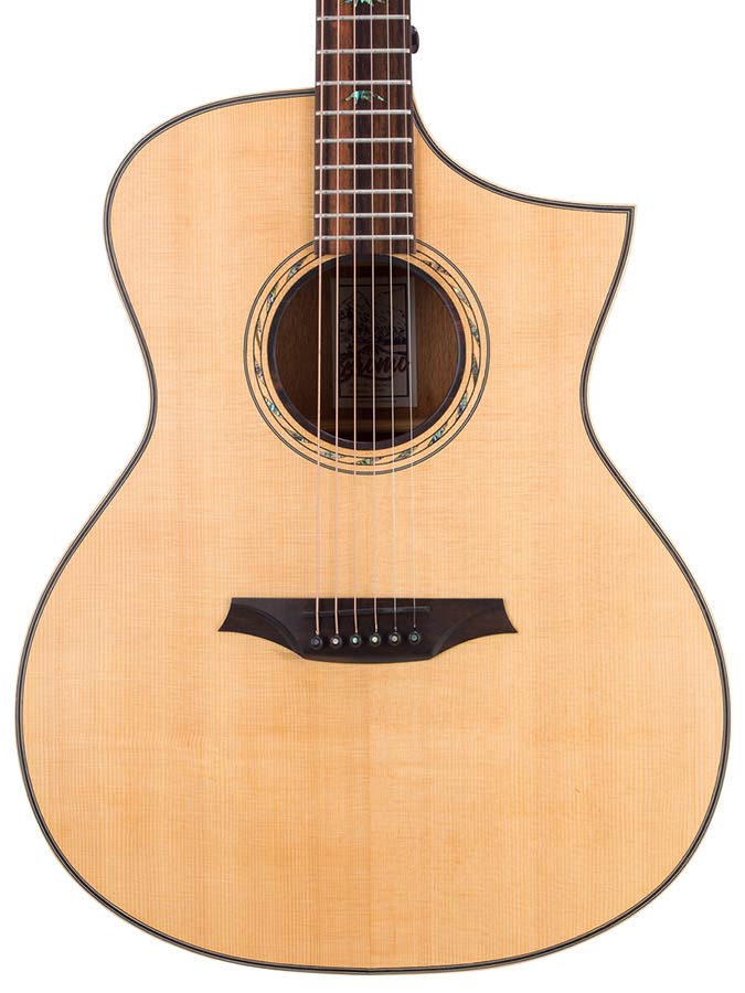 Hillside auditorium guitar with solid spruce top, mahogany b&s, cutaway, amara ebony fb, natural