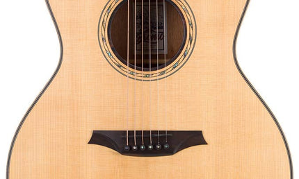 Hillside auditorium guitar with solid spruce top, mahogany b&s, cutaway, amara ebony fb, natural