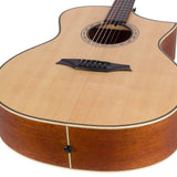 Hillside auditorium guitar with solid spruce top, mahogany b&s, cutaway, amara ebony fb, natural