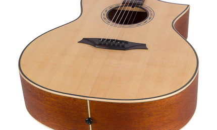 Hillside auditorium guitar with solid spruce top, mahogany b&s, cutaway, amara ebony fb, natural