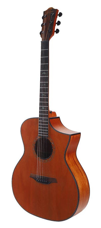 Hillside auditorium guitar with solid mahogany top, mahogany b&s, cutaway, amara ebony fb, natural